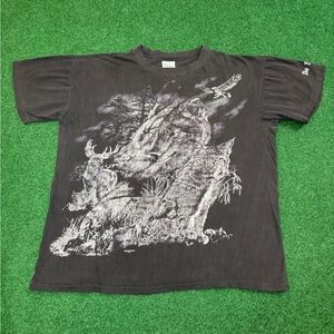 Vintage 90s Wilderness Wildlife T-shirt, Faded Unique, Wolf Bear Deer Leopard XL